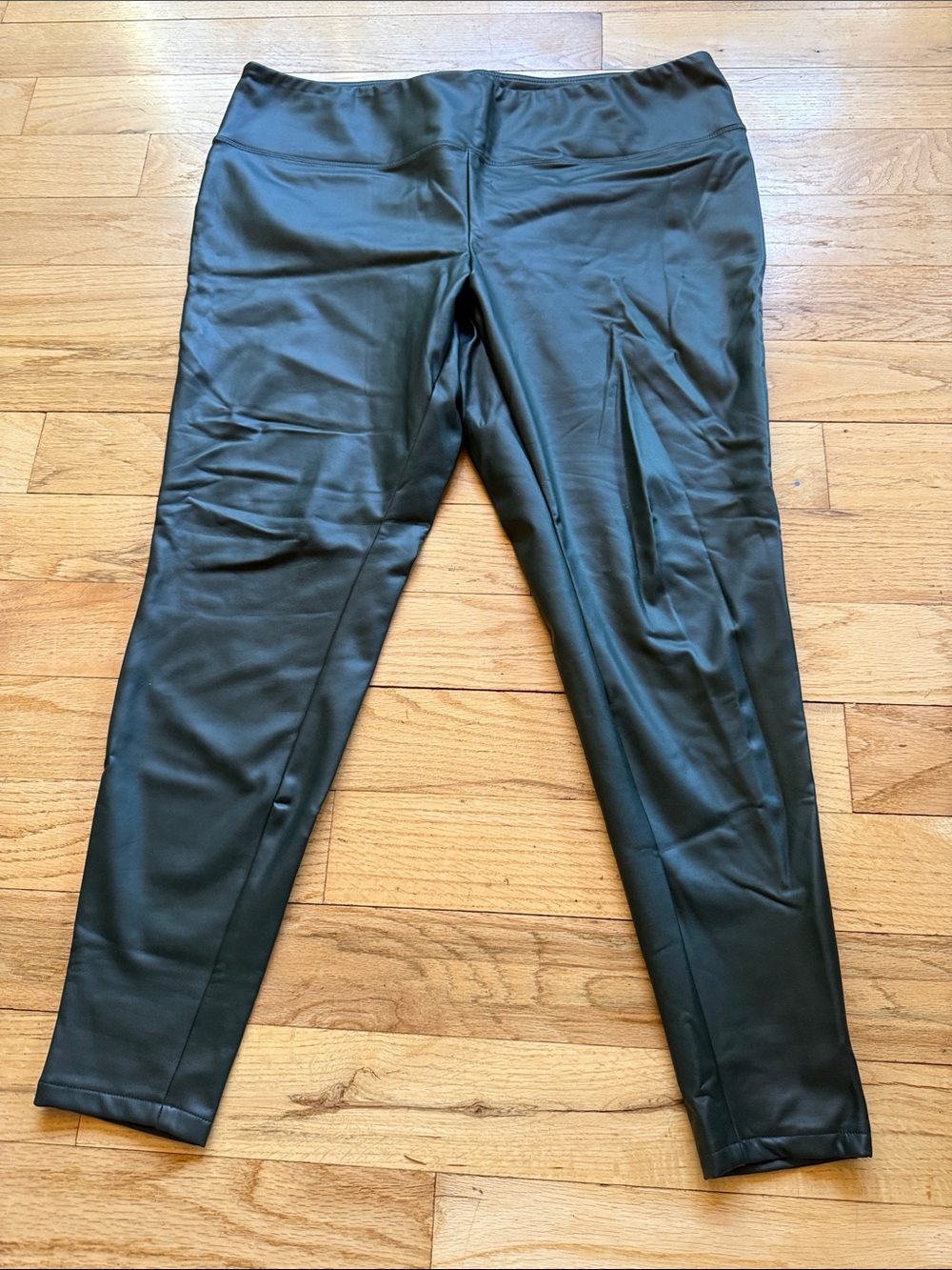 a new day Black Faux Leather Leggings with Gray Interior
